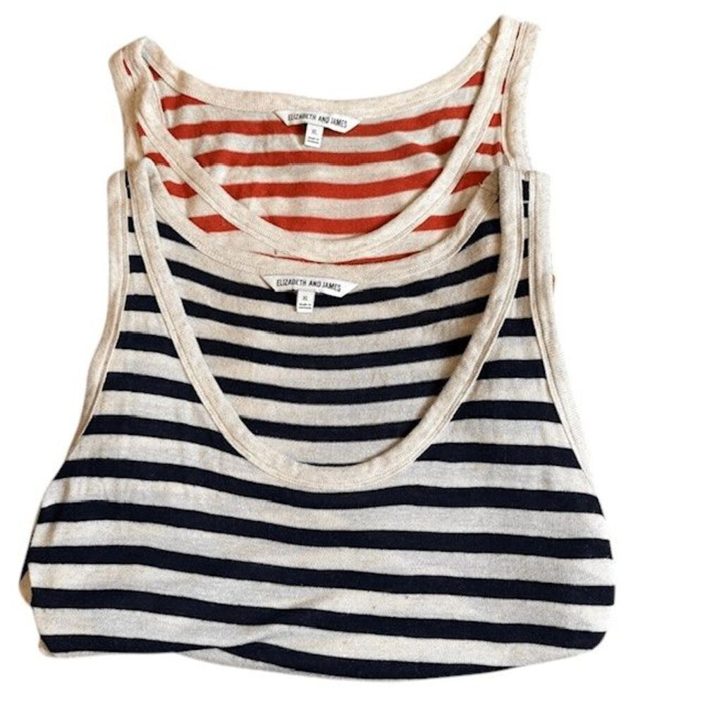 Elizabeth & James Two Pack Linen Blend Striped Tank Tops‎ Black Orange Size XL